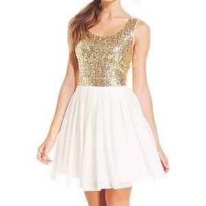 Gold and white homecoming/prom/graduation dress.